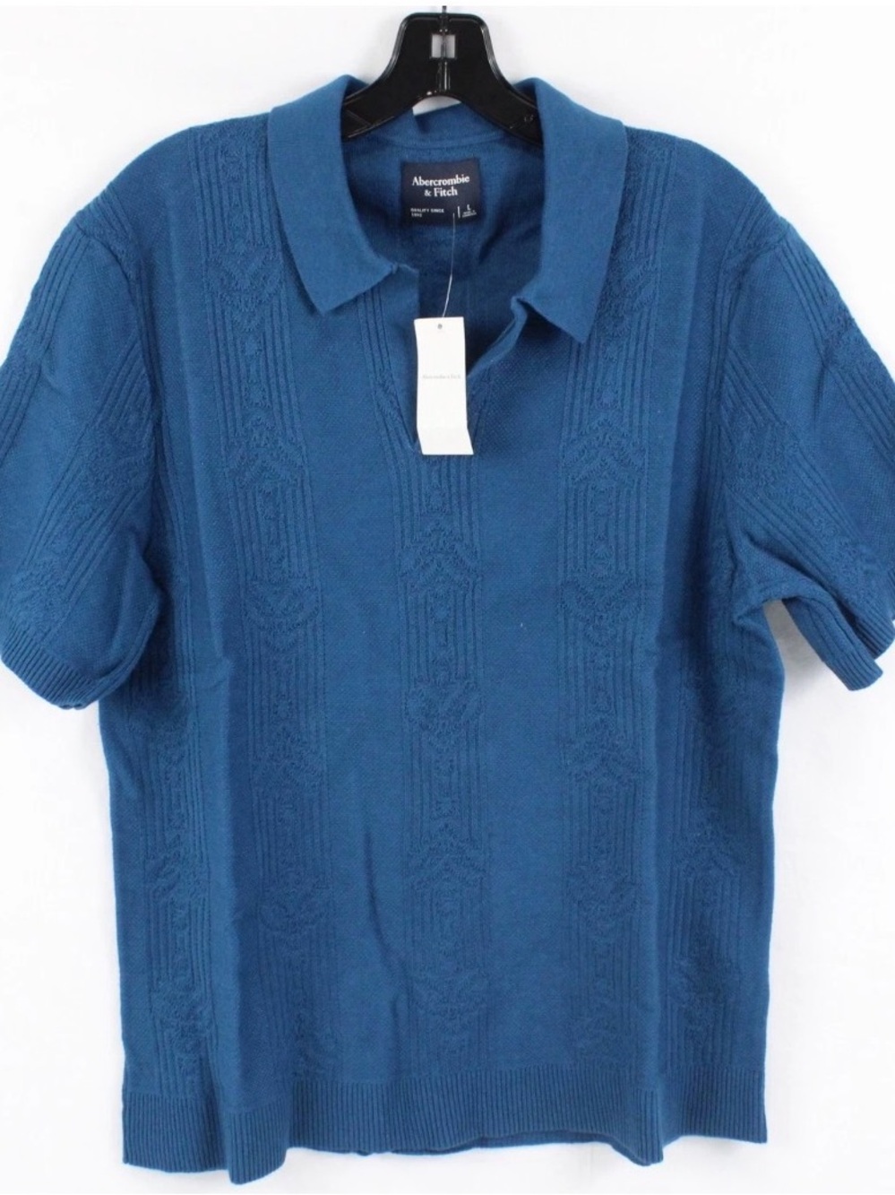 Abercrombie & Fitch Men's Blue Knit Polo Shirt Large